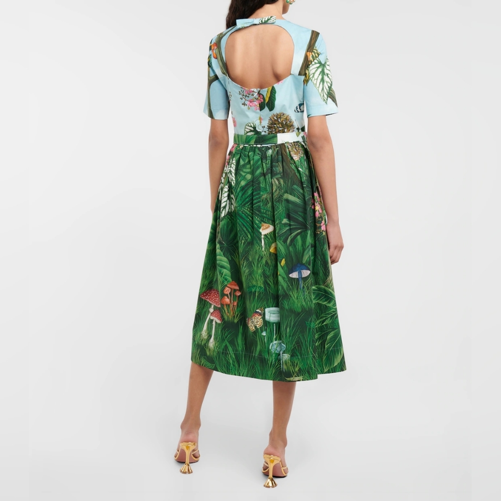 $2,490 NEW OSCAR DE LA RENTA BOTANICAL FOREST POPLIN MIDI RUNWAY DRESS L - Picture 4 of 13